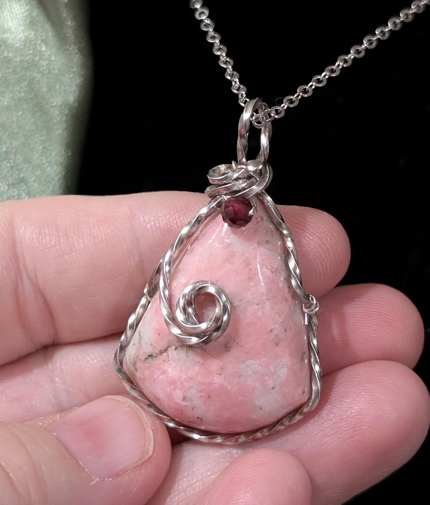 Wire Wrapped Rhodochrosite Pendant