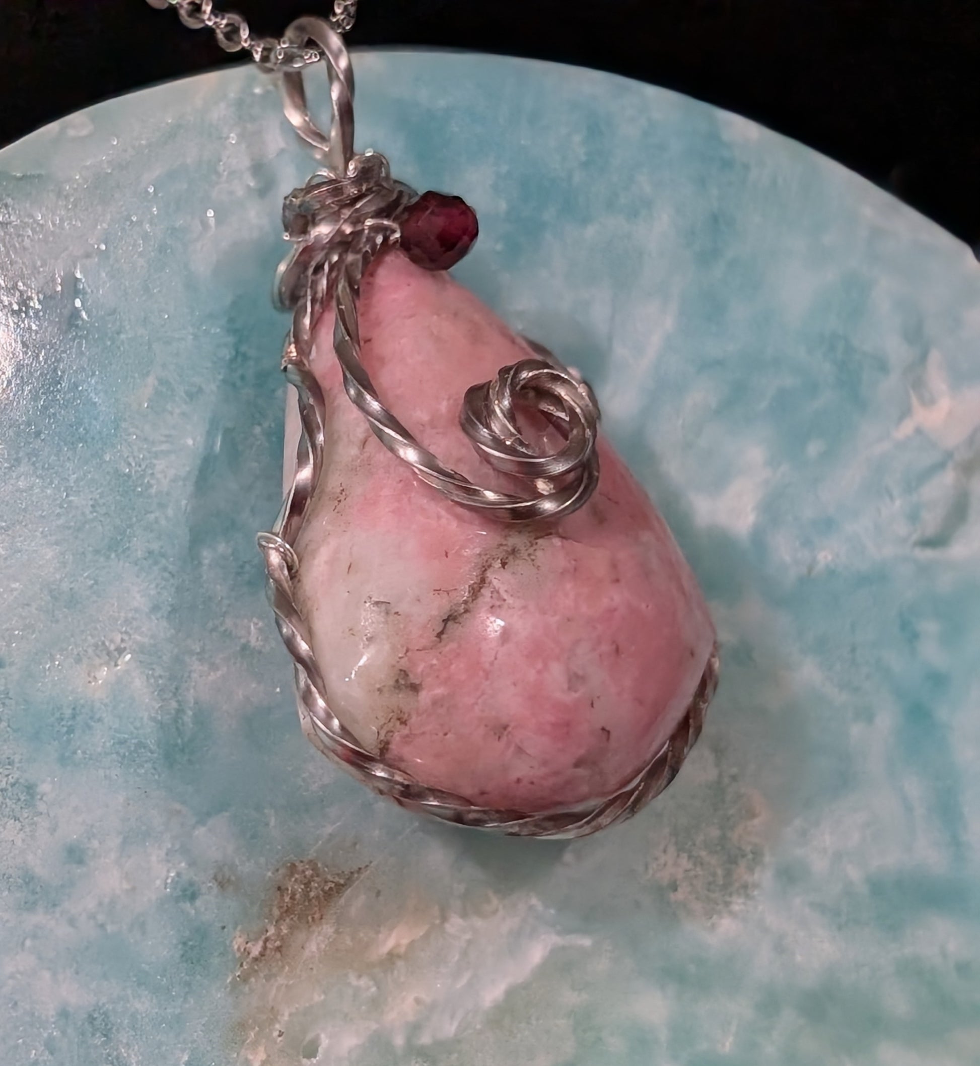 Wire Wrapped Rhodochrosite Pendant