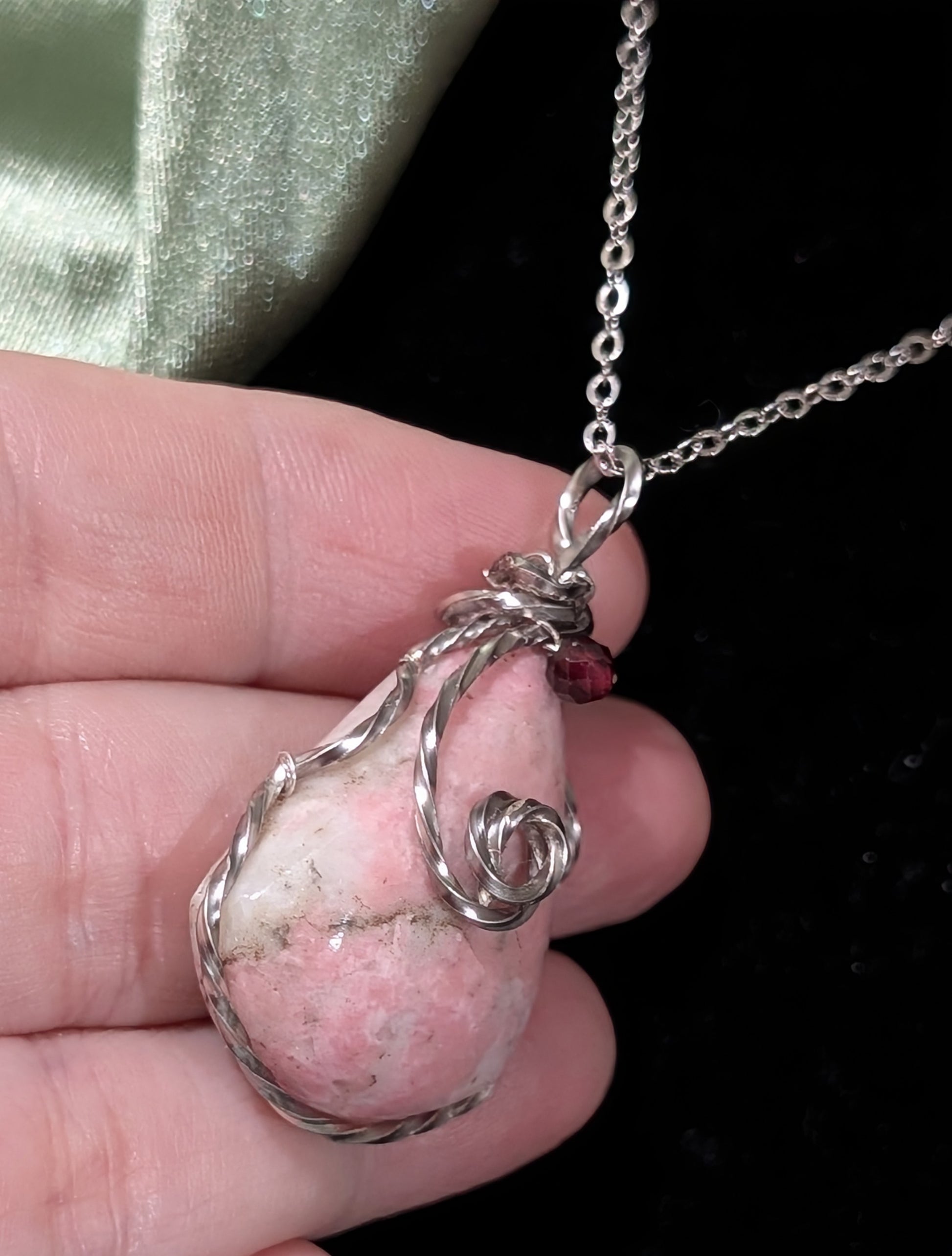 Wire Wrapped Rhodochrosite Pendant