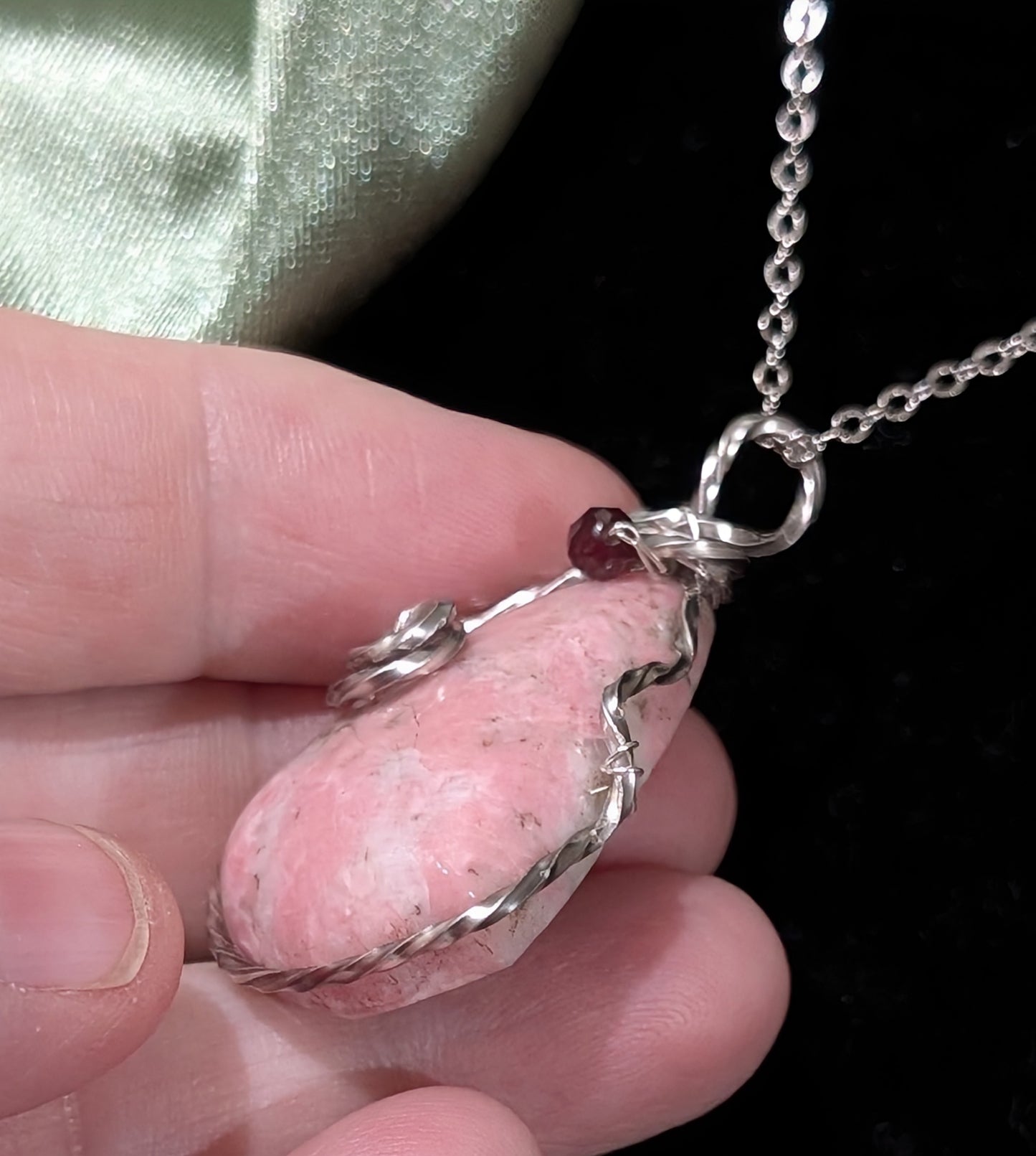 Wire Wrapped Rhodochrosite Pendant