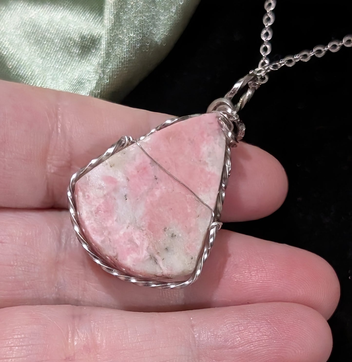 Wire Wrapped Rhodochrosite Pendant