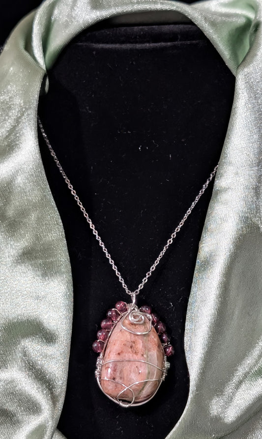 Wire Wrapped Lake Huron Unakite Pendant