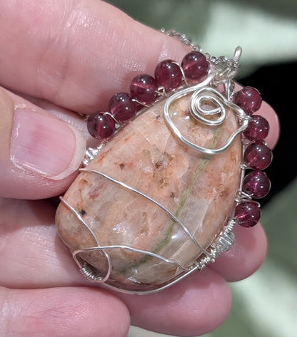 Wire Wrapped Lake Huron Unakite Pendant