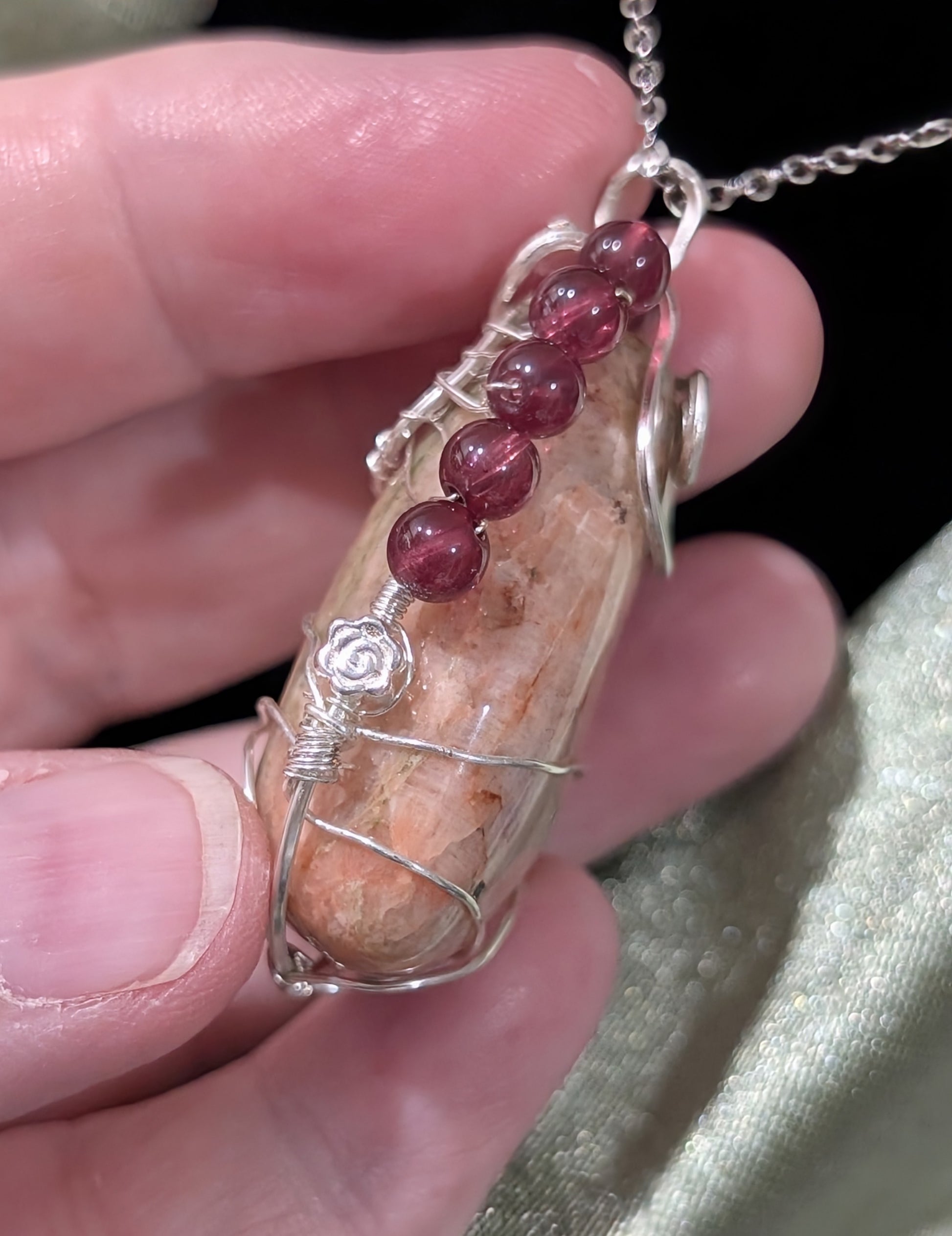 Wire Wrapped Lake Huron Unakite Pendant