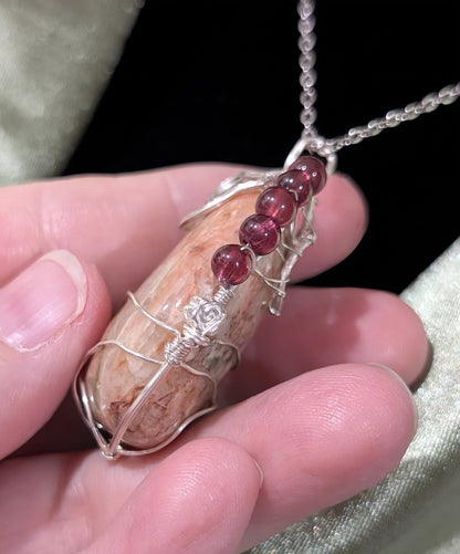 Wire Wrapped Lake Huron Unakite Pendant