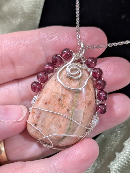 Wire Wrapped Great Lakes Unakite Pendant