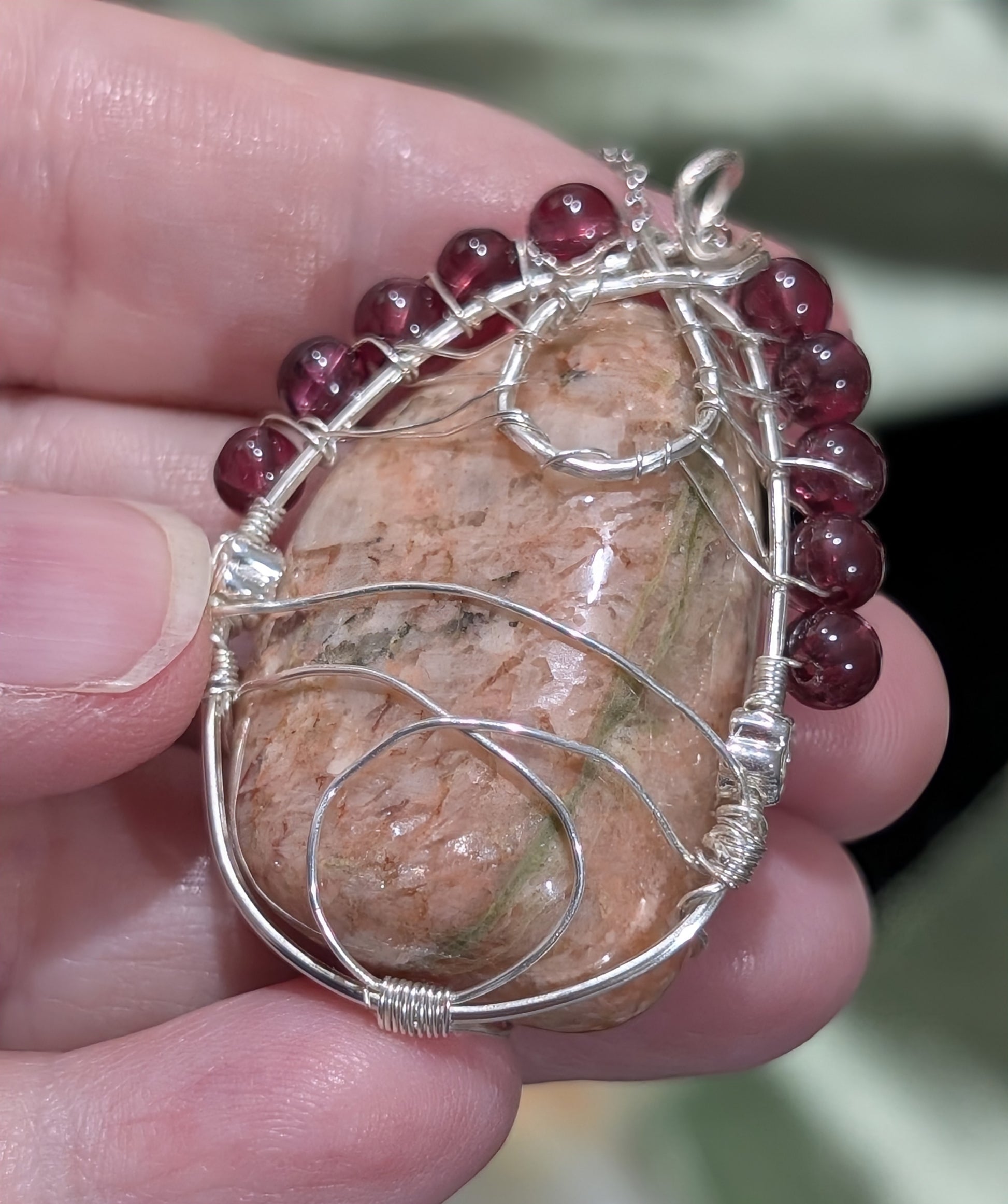 Wire Wrapped Great Lakes Unakite Pendant