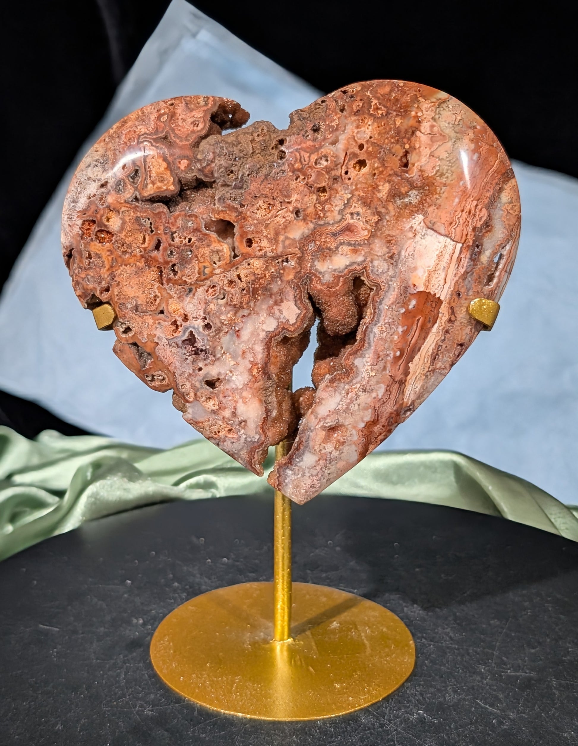 XL Druzy Pink Crazy Lace Agate Heart