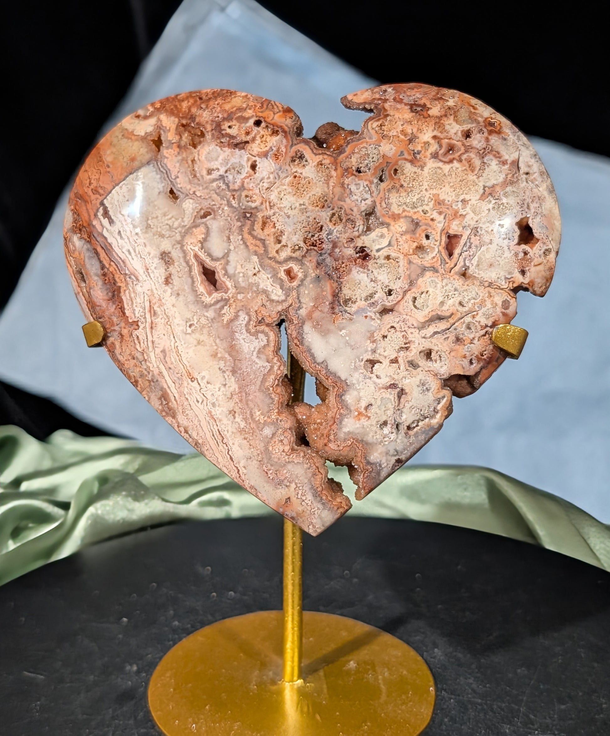 XL Druzy Pink Crazy Lace Agate Heart