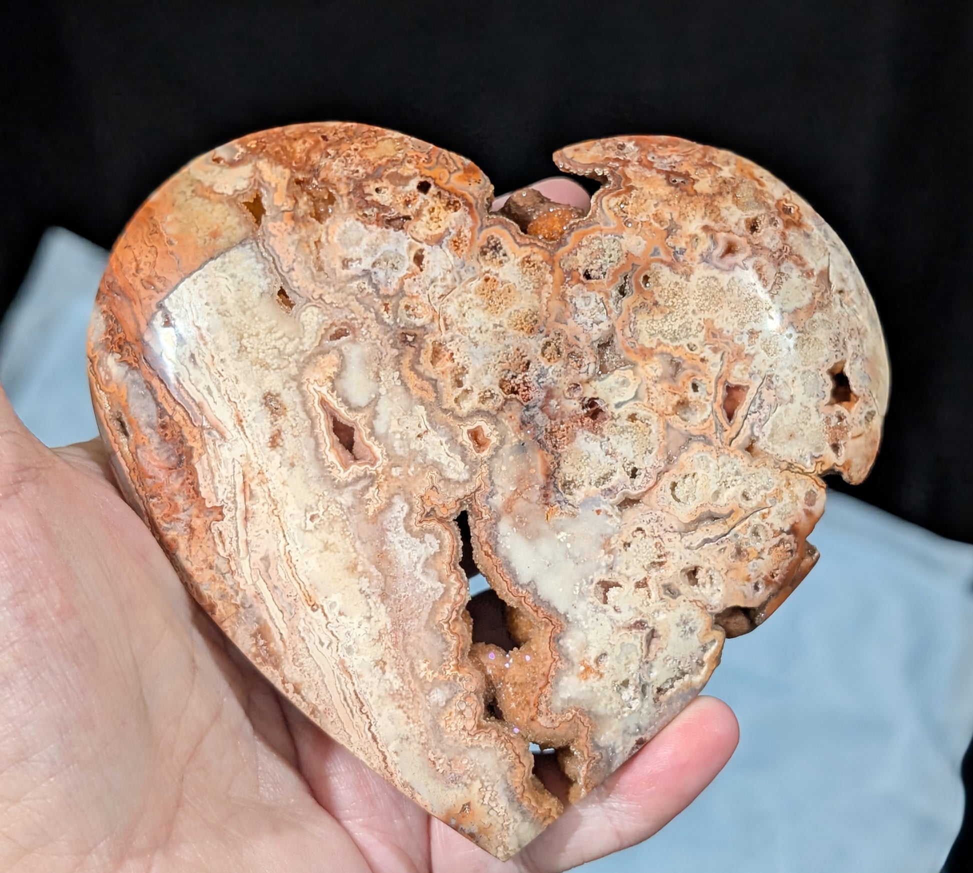 XL Druzy Pink Crazy Lace Agate Heart