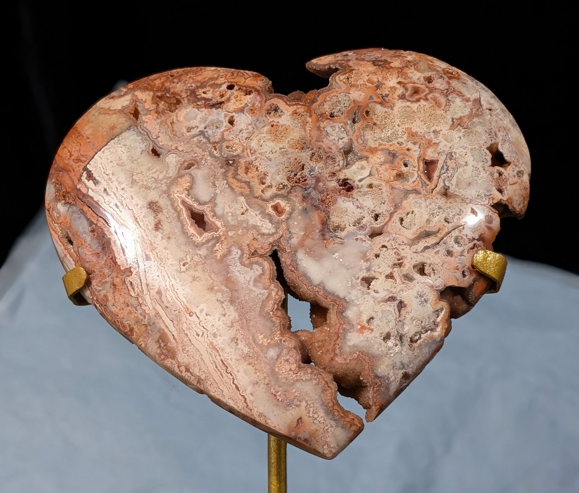 XL Druzy Pink Crazy Lace Agate Heart