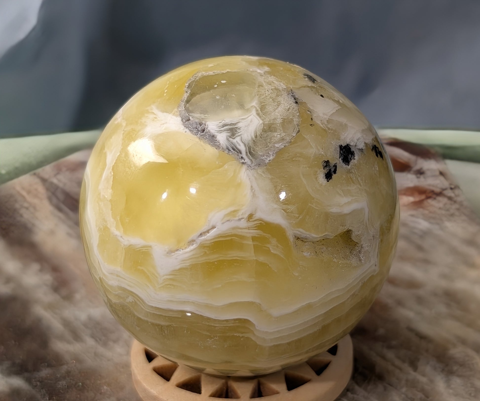Yellow Brucite Sphere