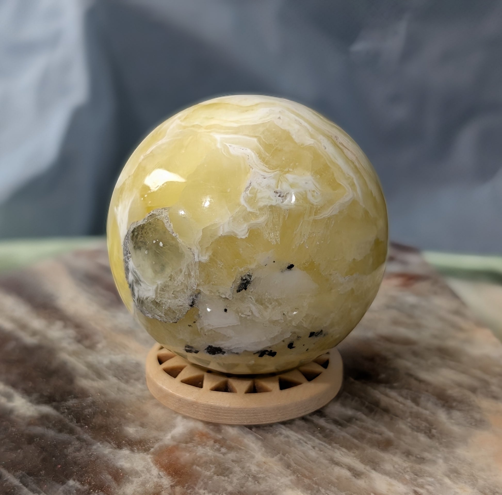 Yellow Brucite Sphere