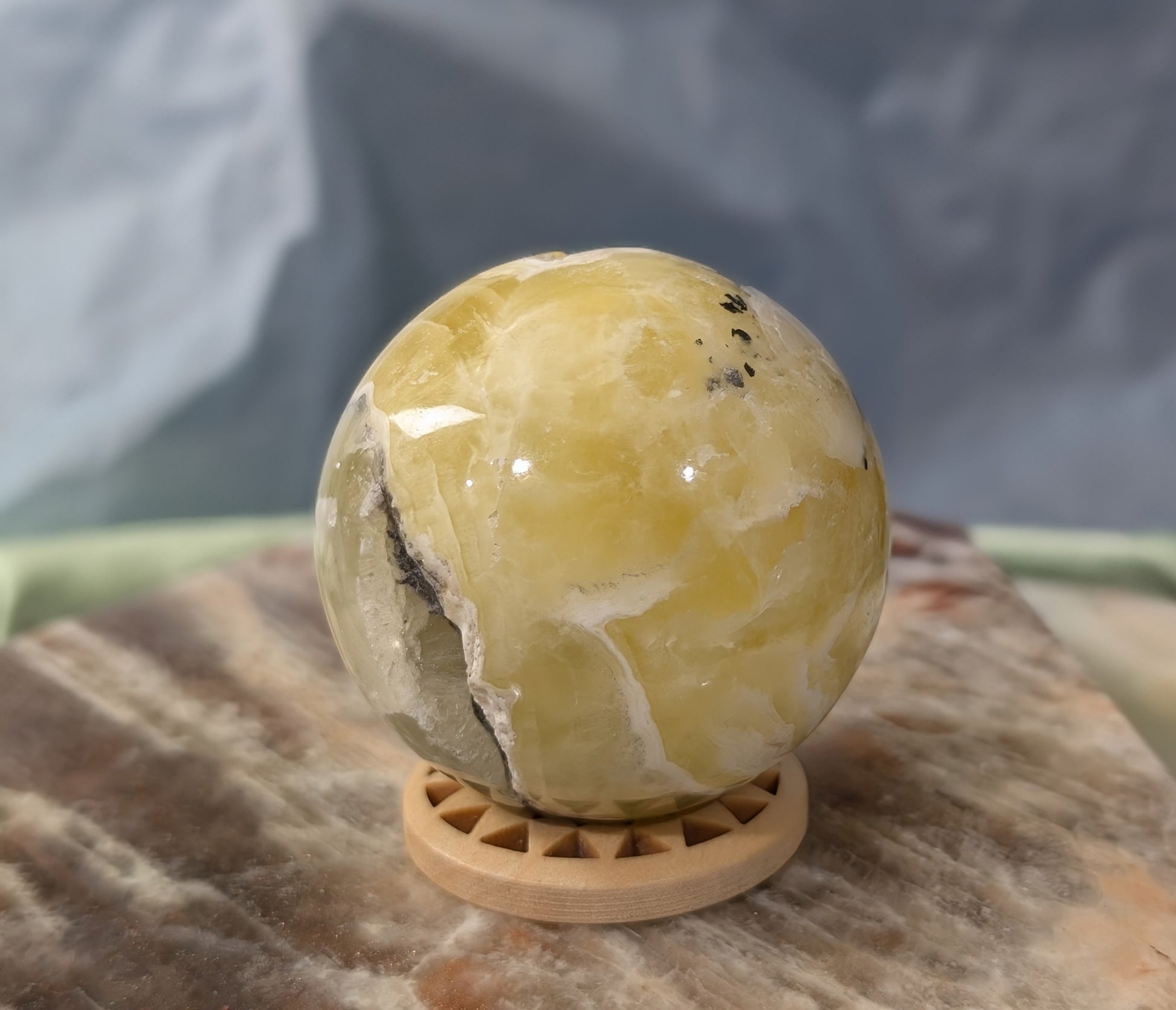 Yellow Brucite Sphere