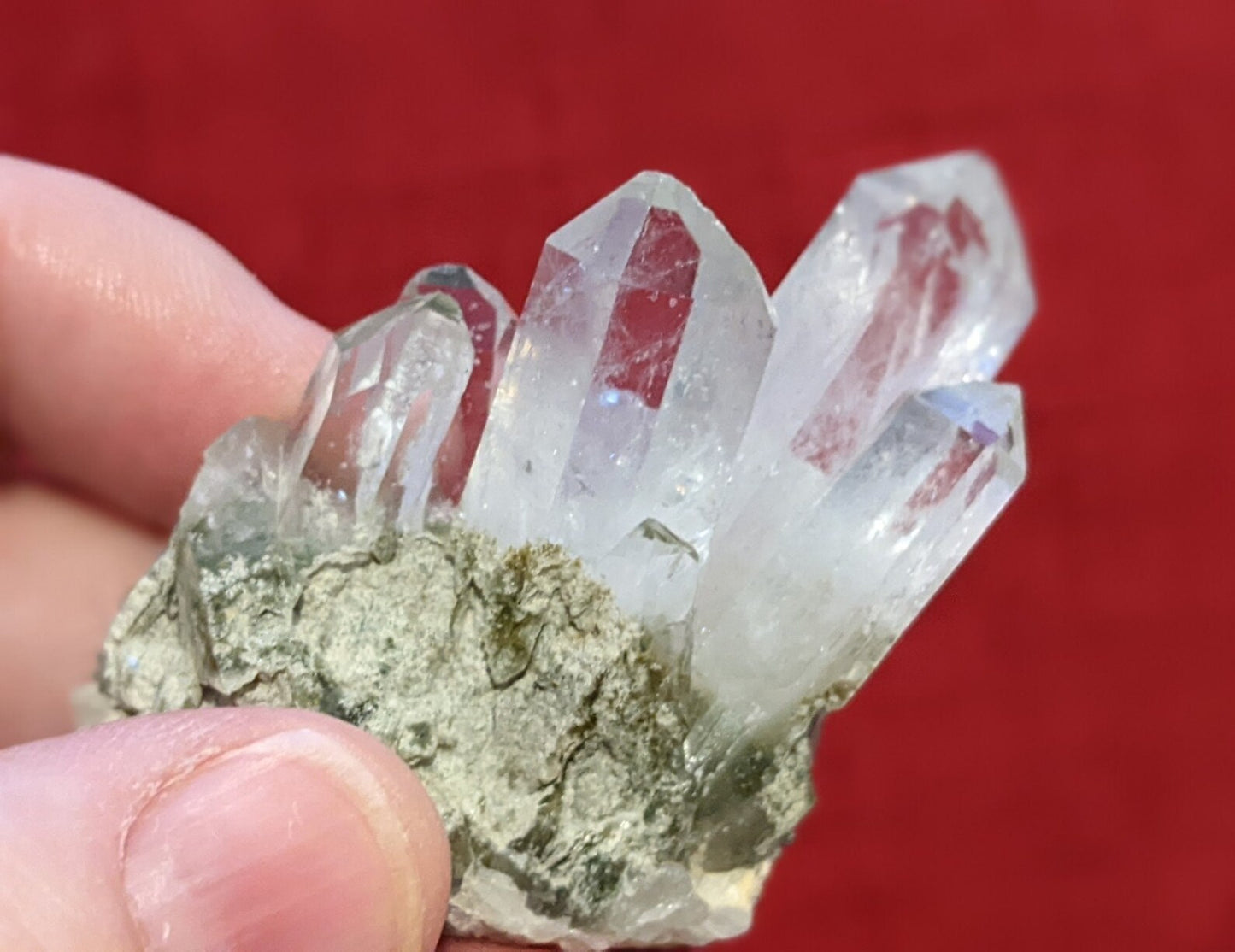 Pointed Chlorite Quartz Crystal Cluster Specimen