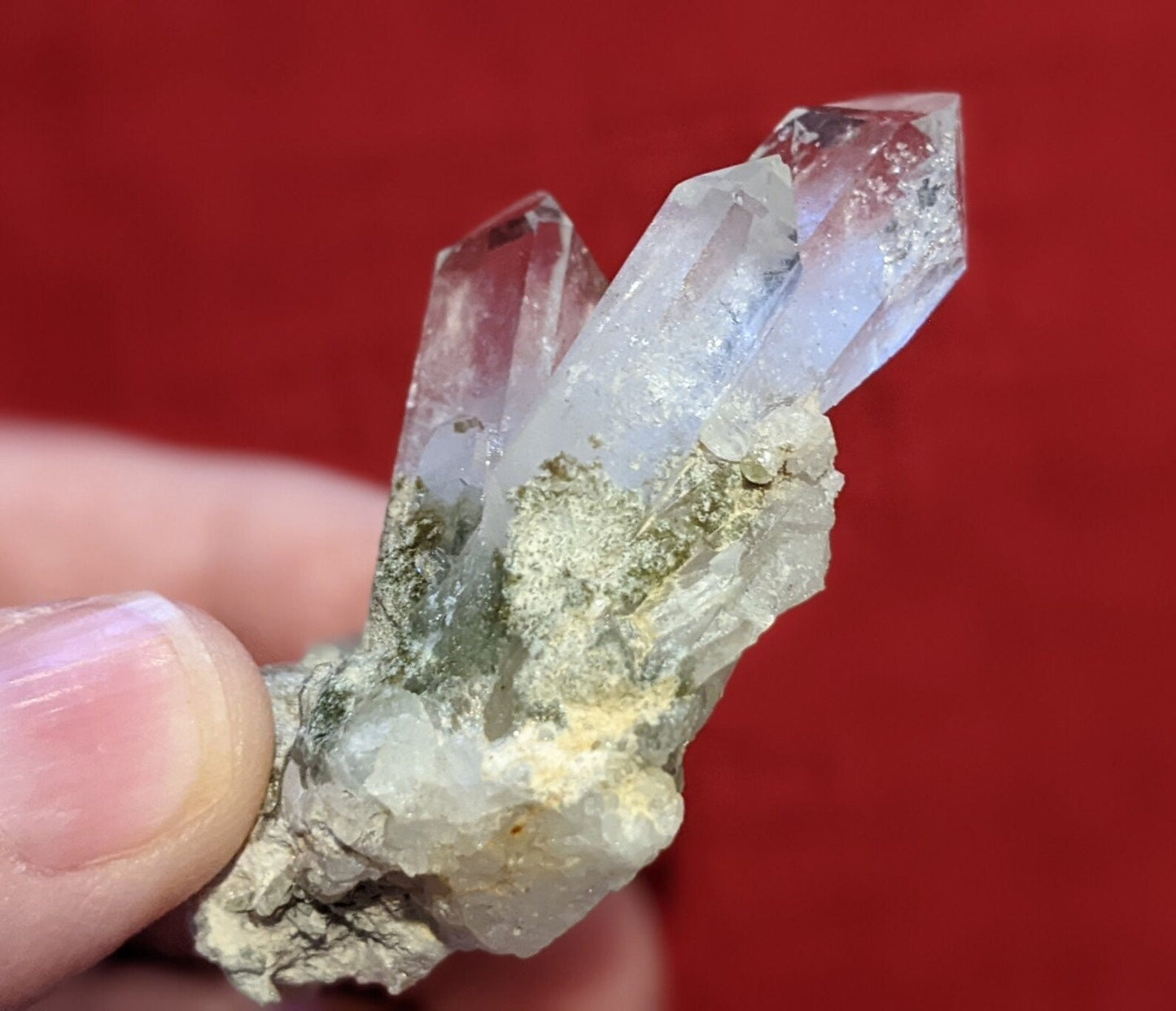 Pointed Chlorite Quartz Crystal Cluster Specimen