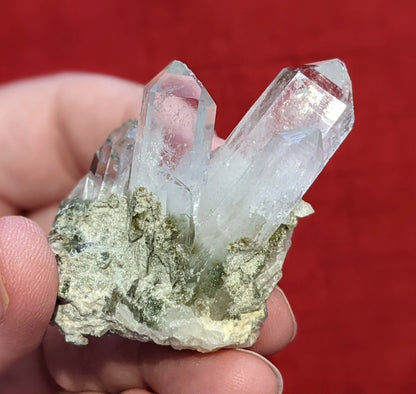 Pointed Chlorite Quartz Crystal Cluster Specimen