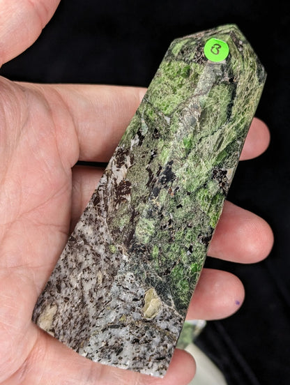 Rare Diopside Towers with Pyrite and Calcite Inclusions