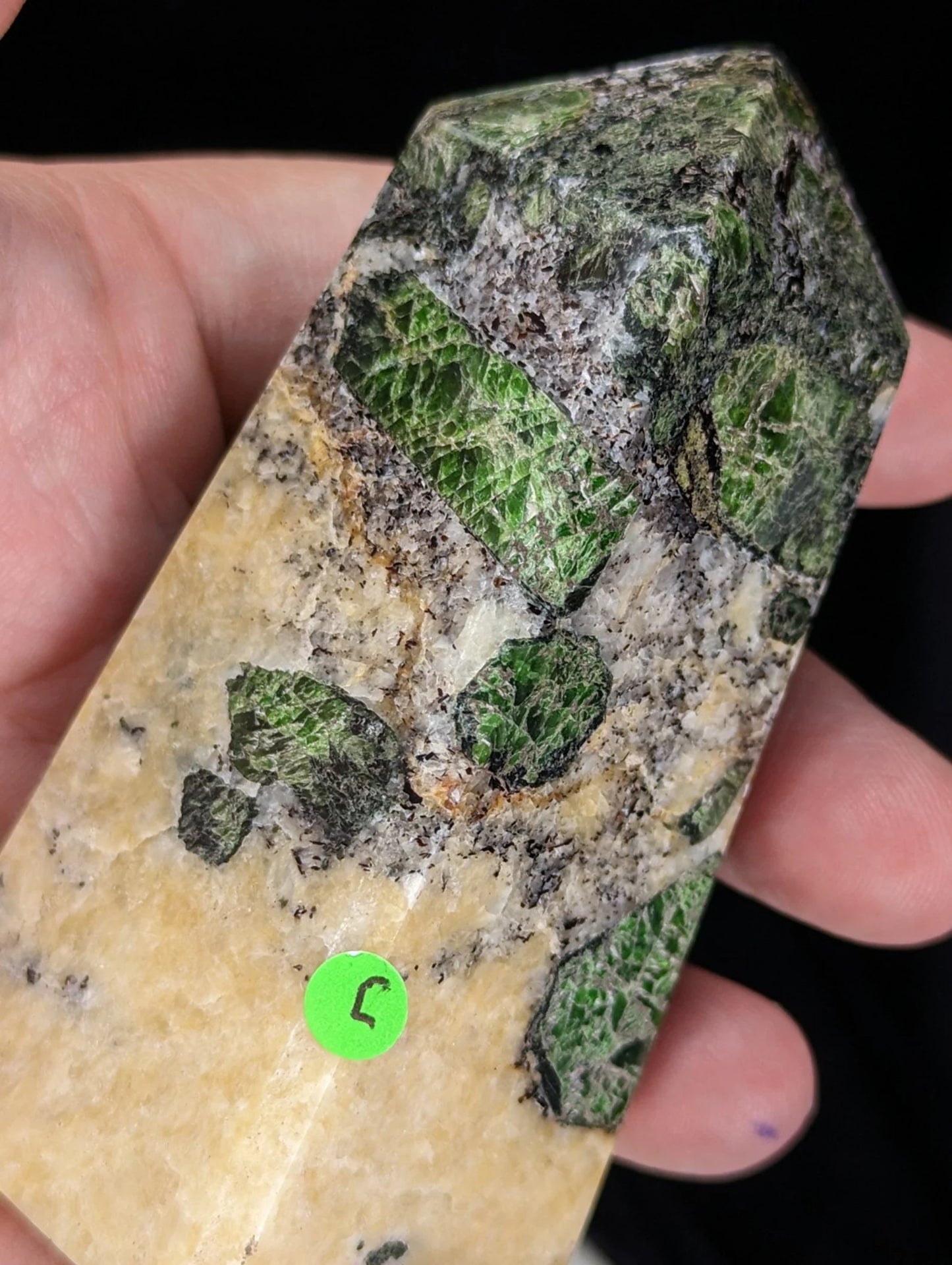 Rare Diopside Towers with Pyrite and Calcite Inclusions