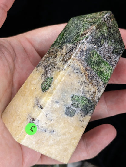 Rare Diopside Towers with Pyrite and Calcite Inclusions