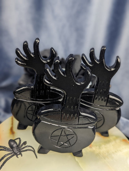 Hand Carved Black Jade Hand in Cauldron Figurine