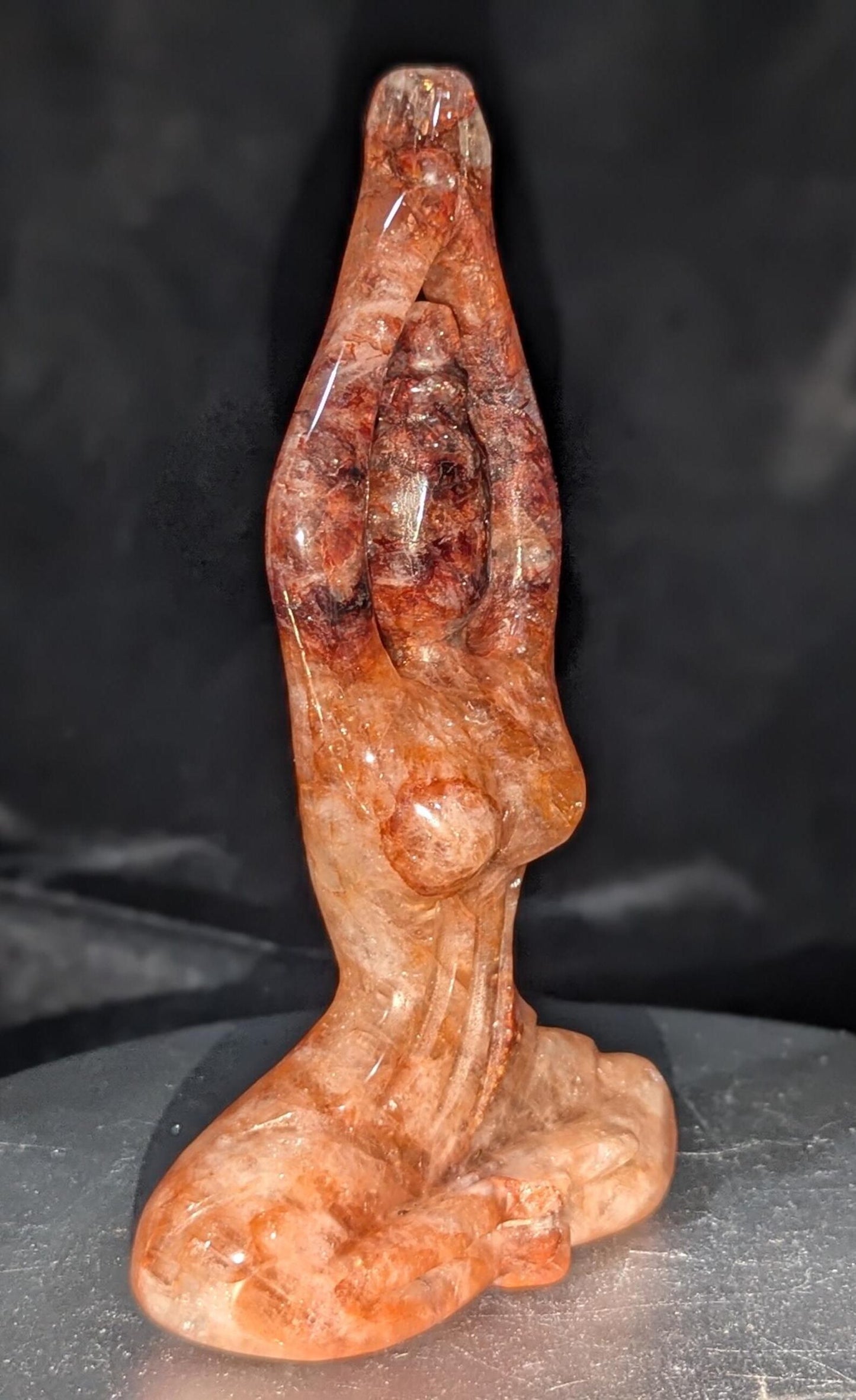 Fire Quartz Yoga Lady Figurine ~ Carved Crystal Yoga Lady