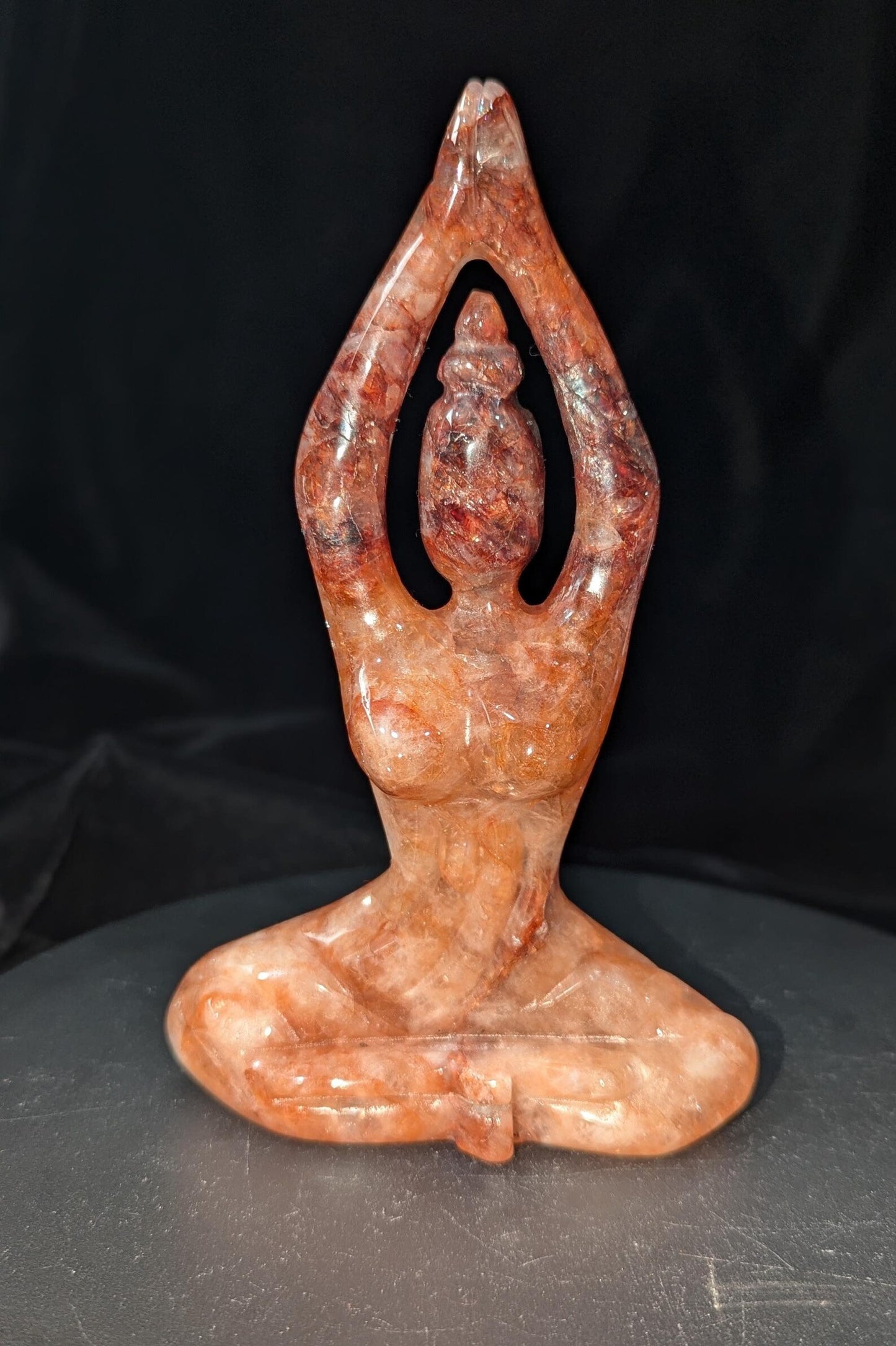 Fire Quartz Yoga Lady Figurine ~ Carved Crystal Yoga Lady