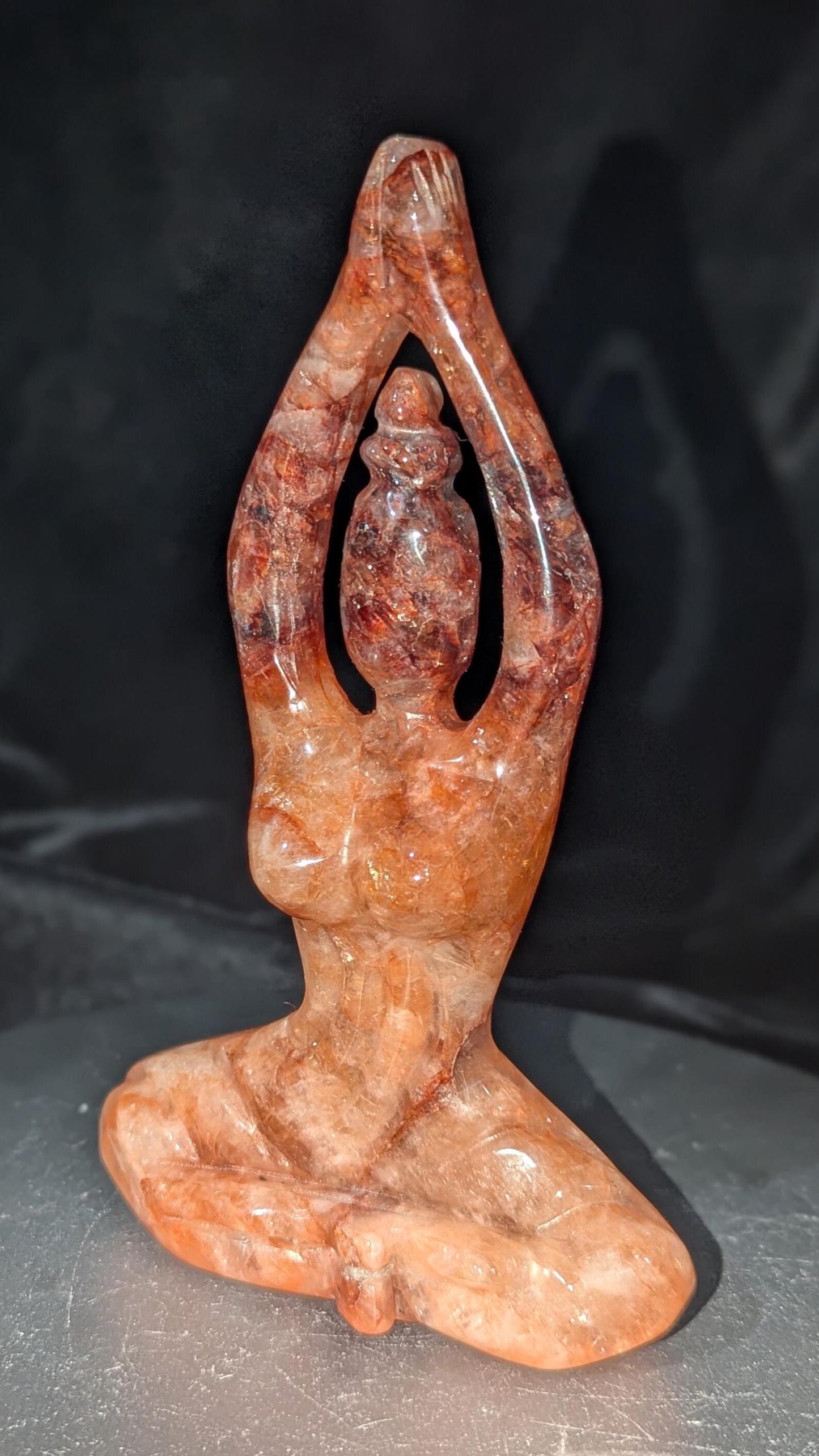 Fire Quartz Yoga Lady Figurine ~ Carved Crystal Yoga Lady