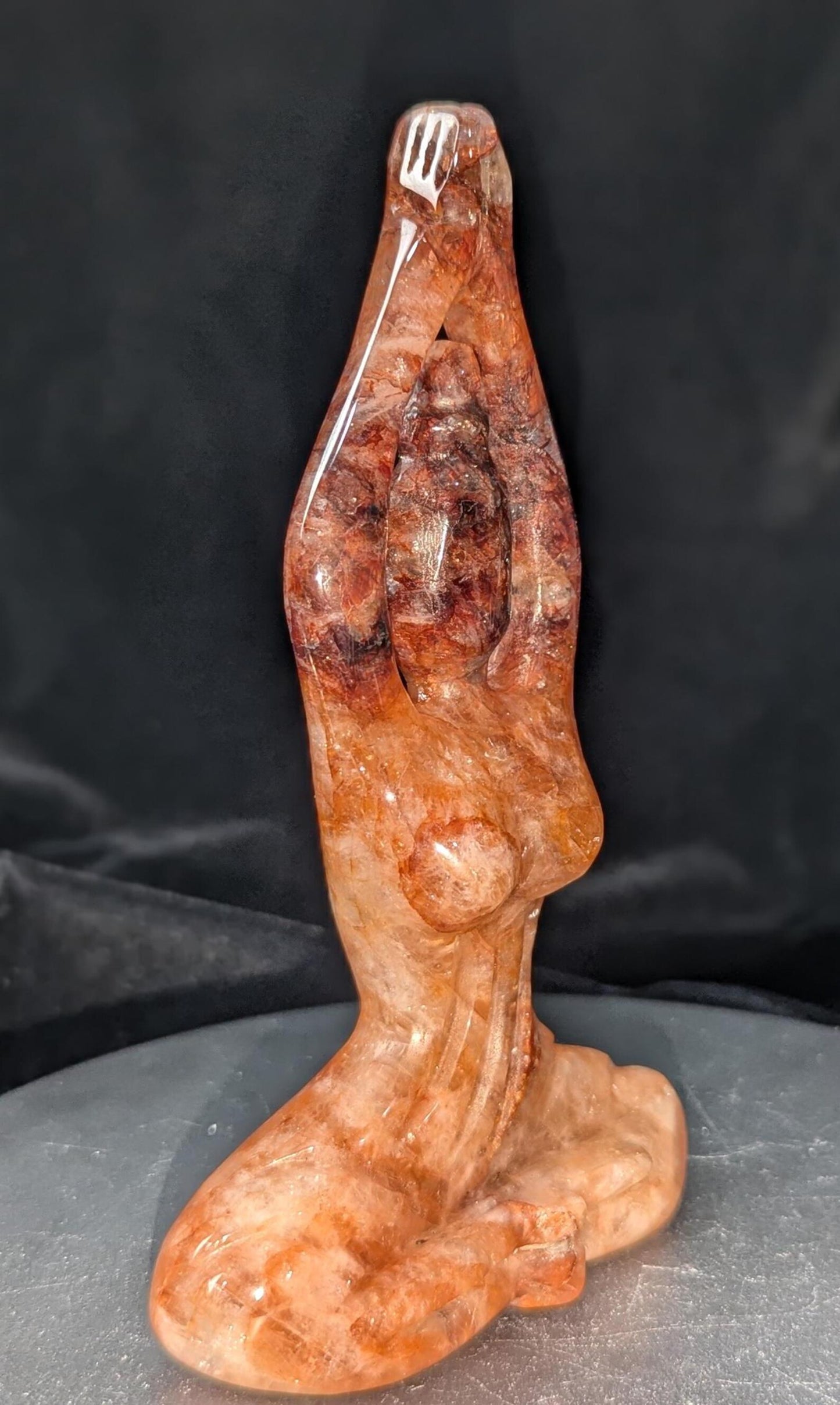 Fire Quartz Yoga Lady Figurine ~ Carved Crystal Yoga Lady