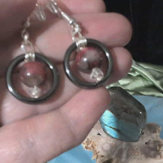 Hematite and Thulite Dangle Earrings