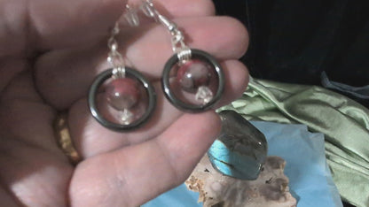 Hematite and Thulite Dangle Earrings
