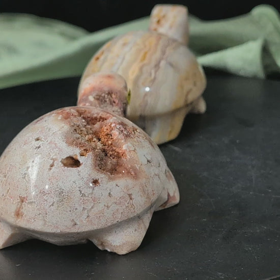 Pink Crazy Lace Agate Turtle Figurines