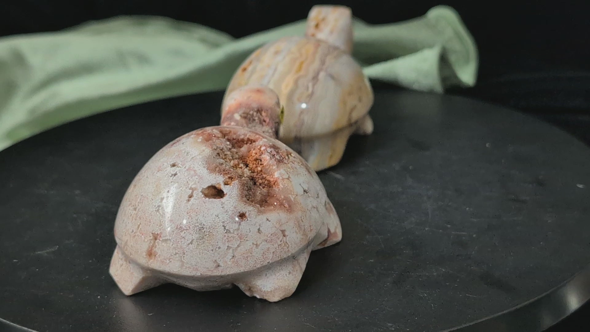 Pink Crazy Lace Agate Turtle Figurines