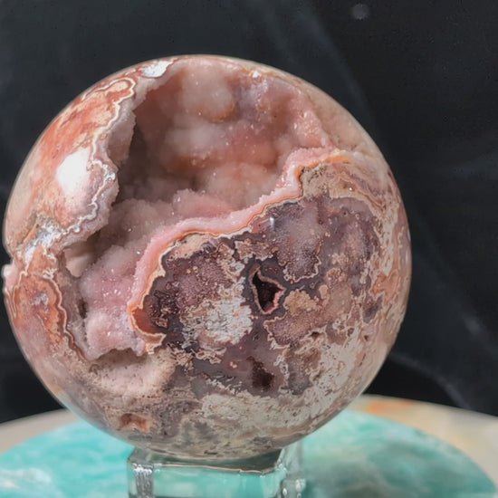 Hand Carved Druzy Pink Crazy Lace Agate Sphere