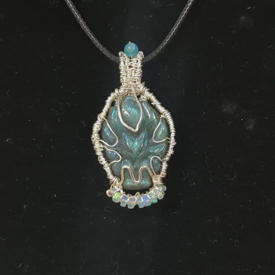 Labradorite Nine Tailed Fox Pendant