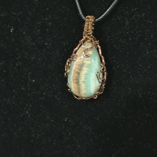Wire Wrapped Blue Aragonite Pendant