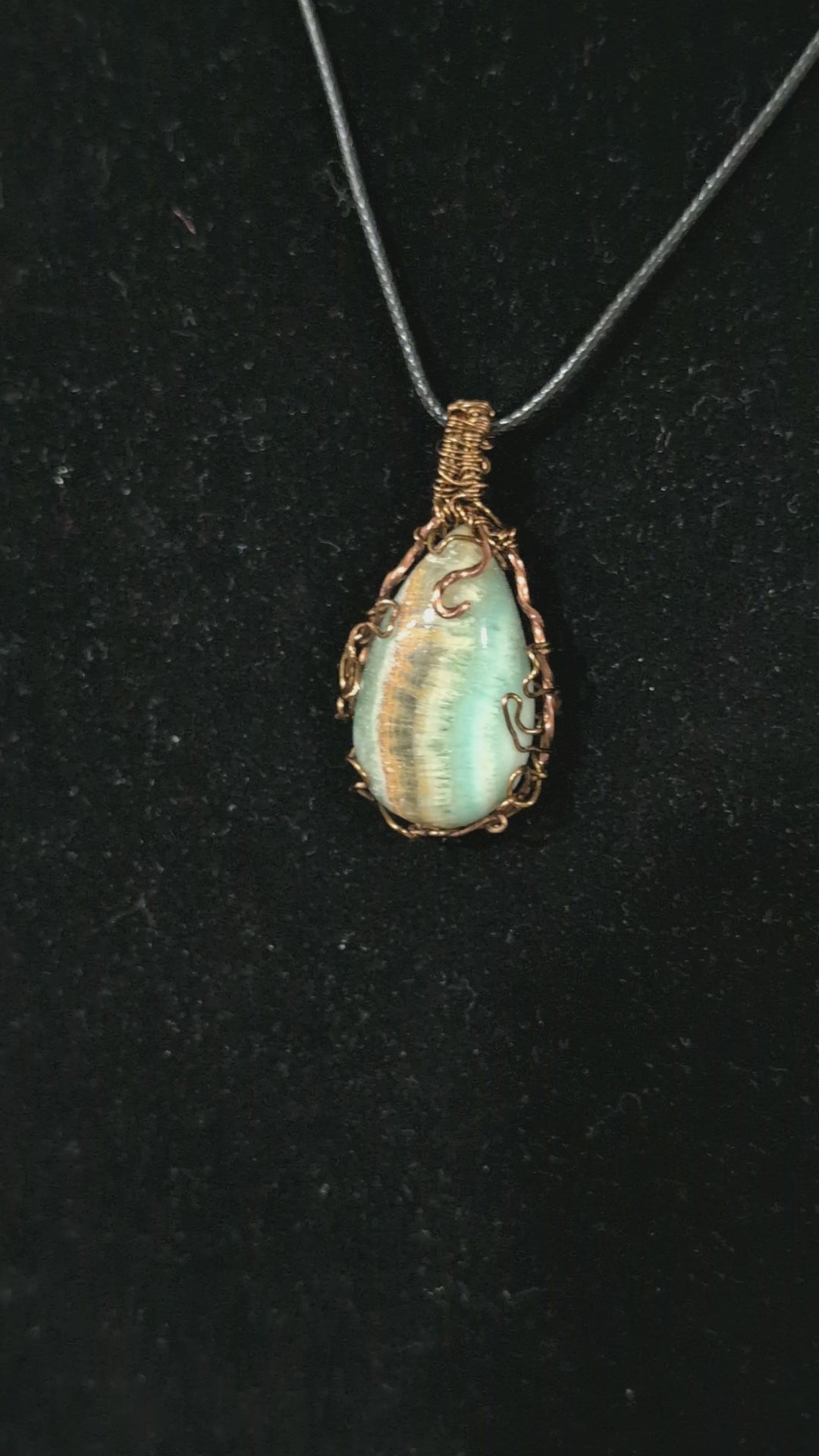 Wire Wrapped Blue Aragonite Pendant