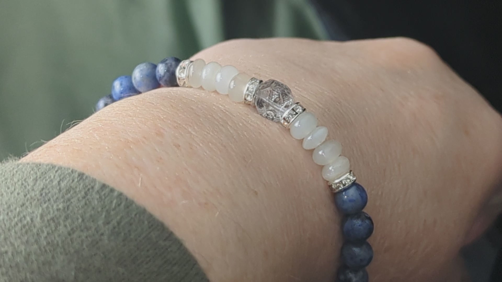 Dumortierite and Moonstone Bead Bracelet