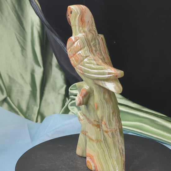 Green Banded Onyx Parrot Figurine