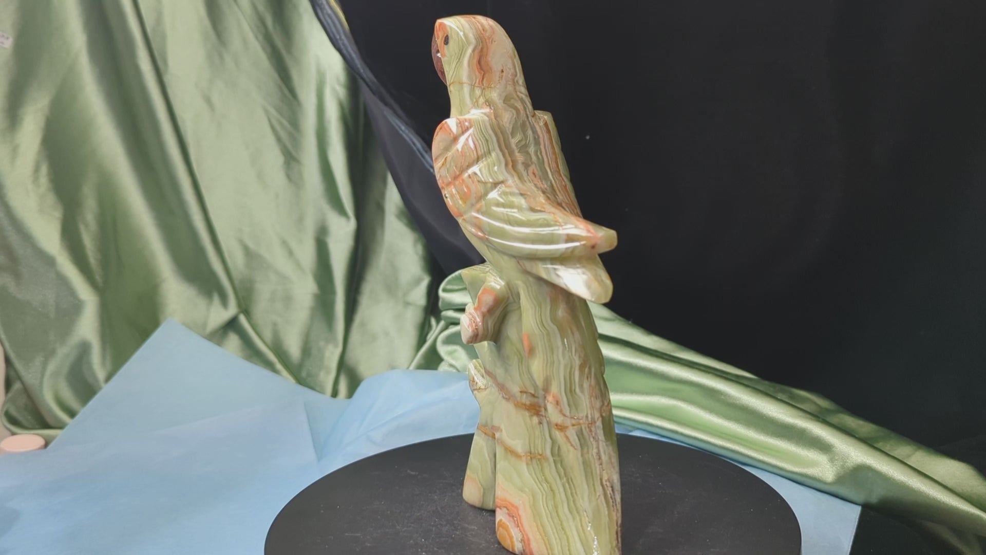 Green Banded Onyx Parrot Figurine