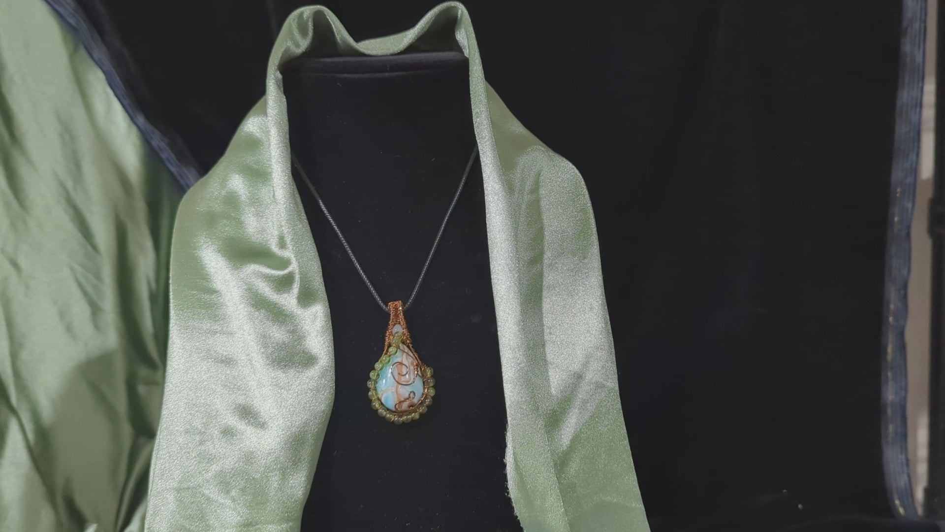 Wire Wrapped Blue Aragonite Pendant