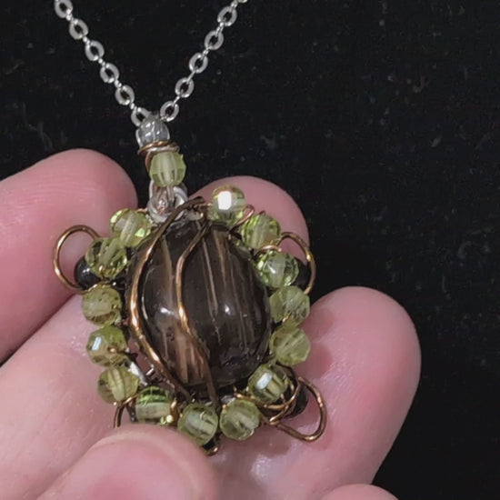 Wire Wrapped Chocolate Calcite Turtle Pendant