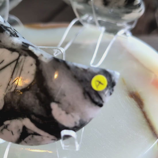 Black Tourmaline and Quartz Crescent Moons