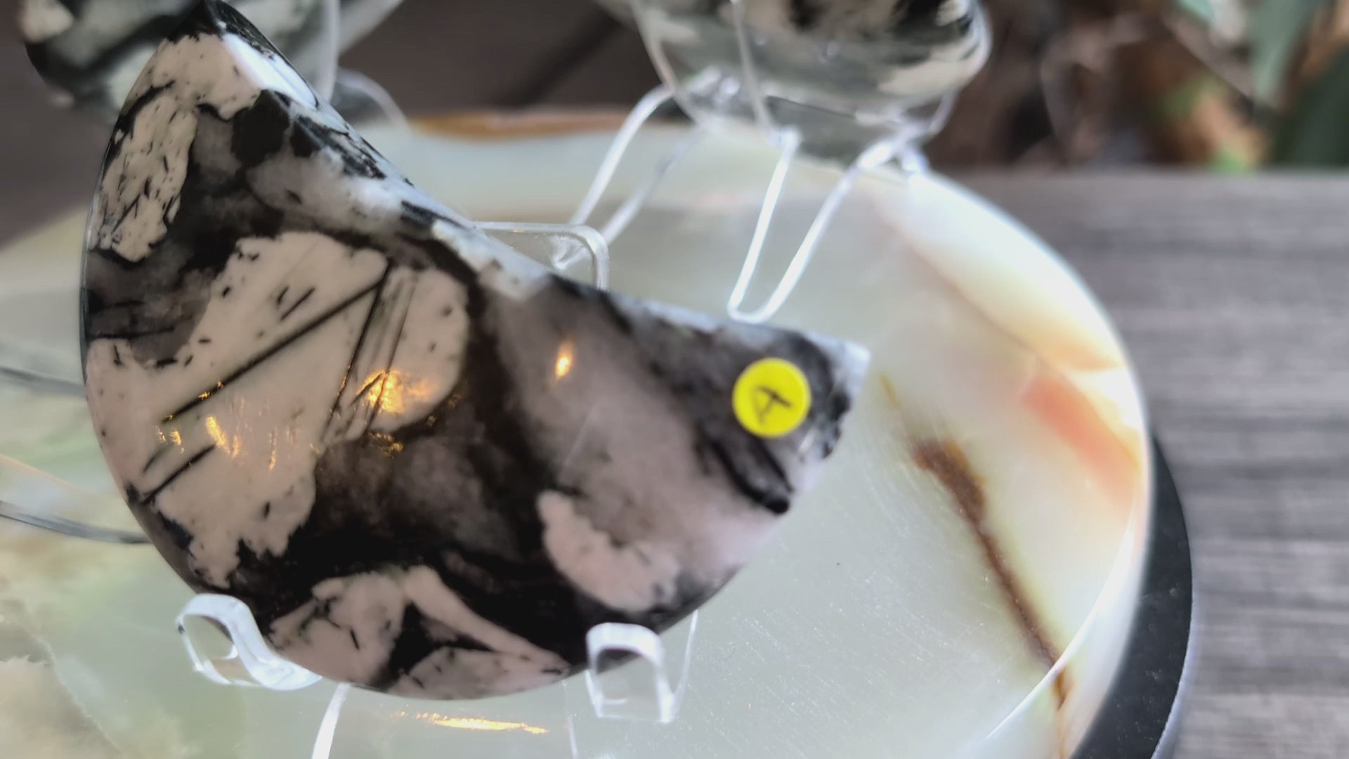 Black Tourmaline and Quartz Crescent Moons