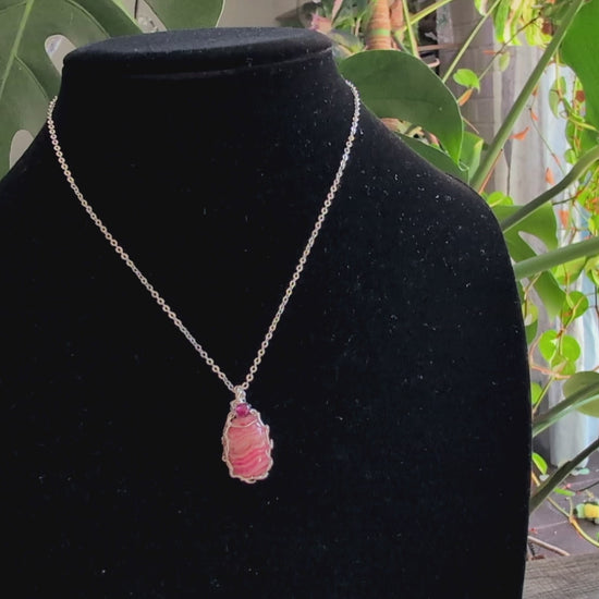 Wire Wrapped Rhodochrosite Pendant