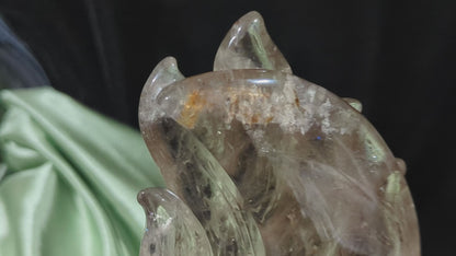 Smoky Quartz Nine Tailed Fox Carving With Garden Quartz Inclusion