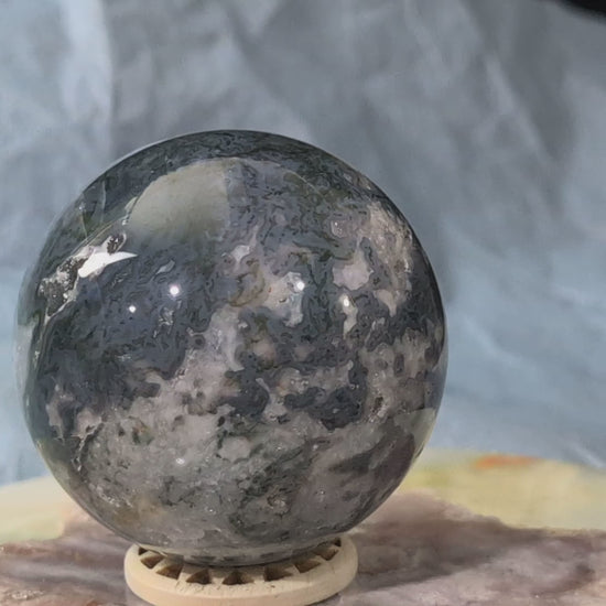 Hand Carved Moss Agate Sphere