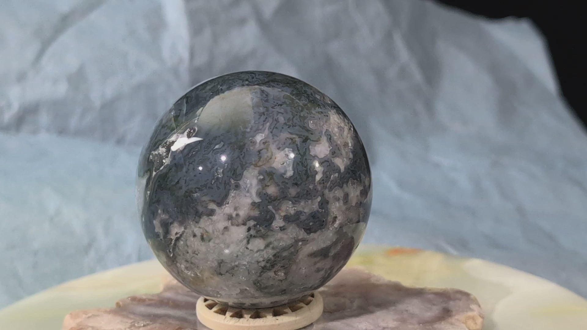 Hand Carved Moss Agate Sphere