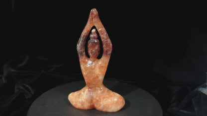 Fire Quartz Yoga Lady Figurine ~ Carved Crystal Yoga Lady