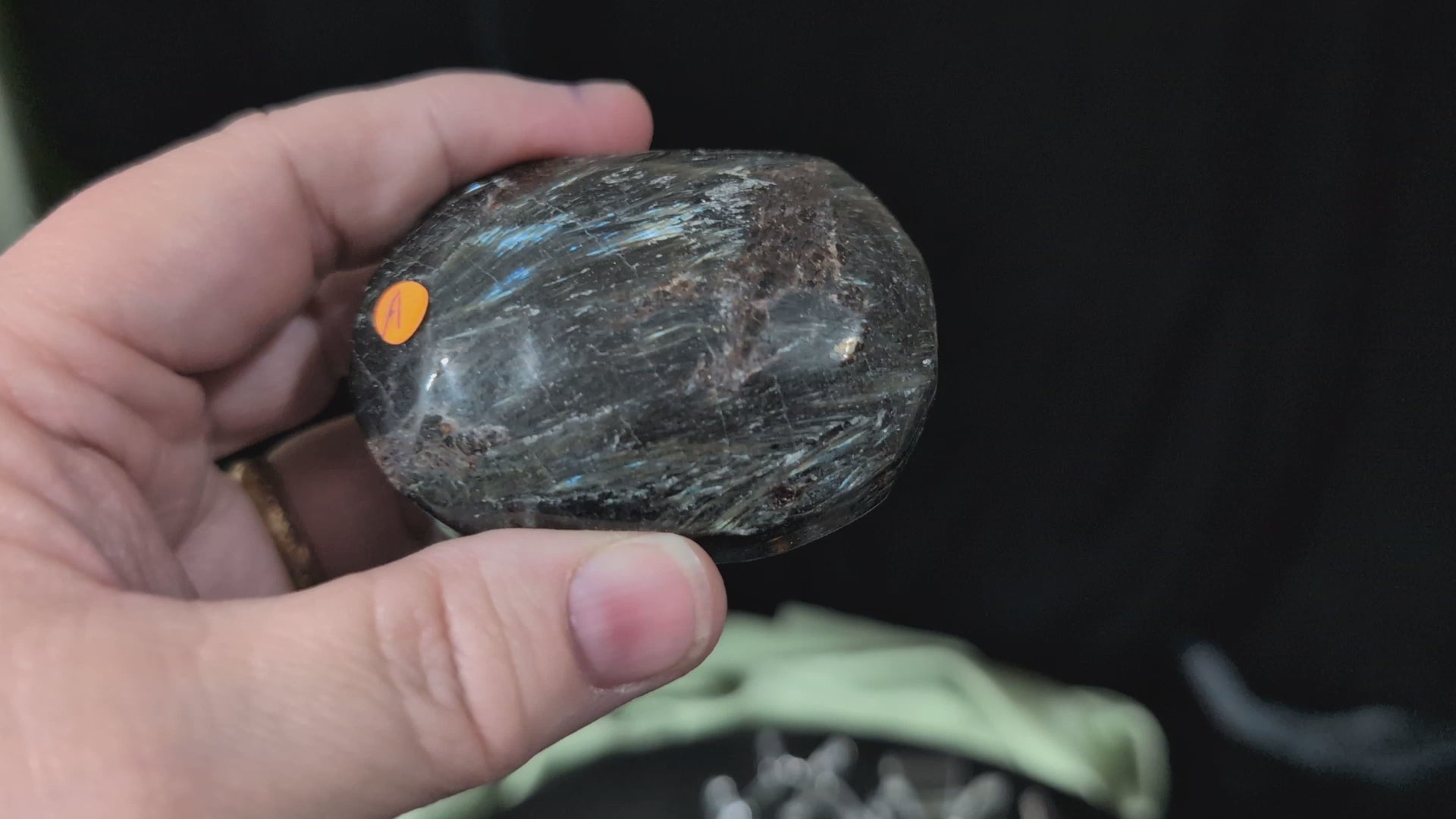 Garnet and Astrophyllite Palm Stones